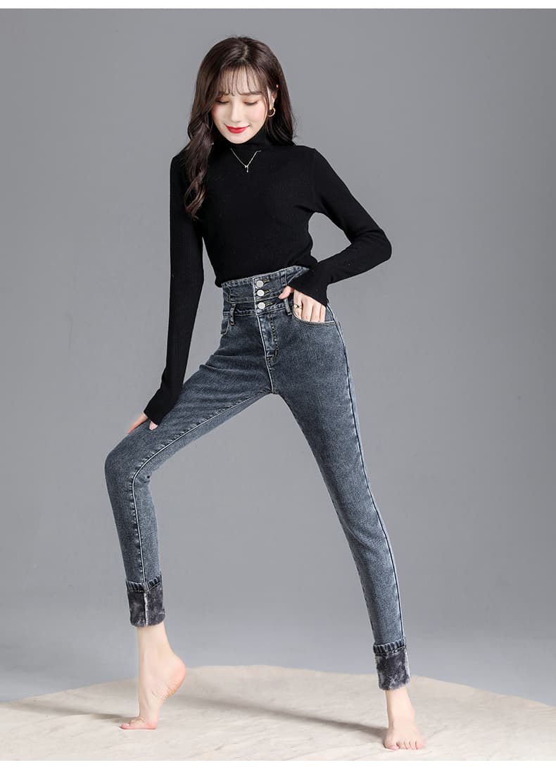ハイウエスト パンツ 裏起毛ハイウエスト美脚デニム