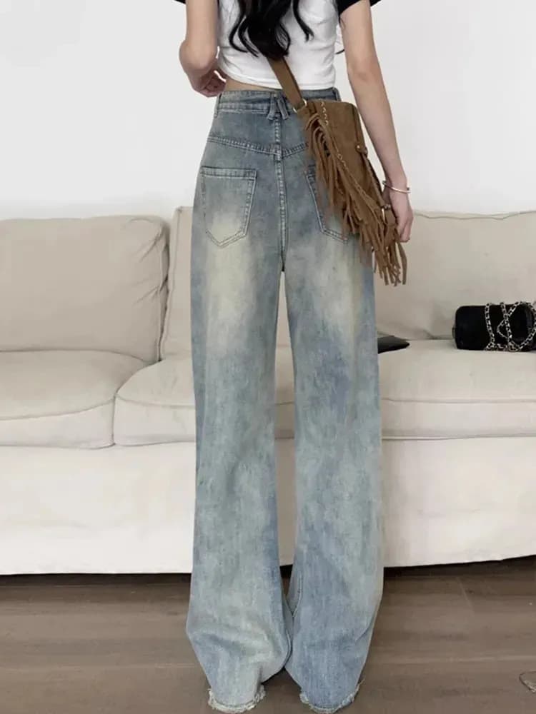 ハイウエスト パンツ ゆったりロング丈デニム