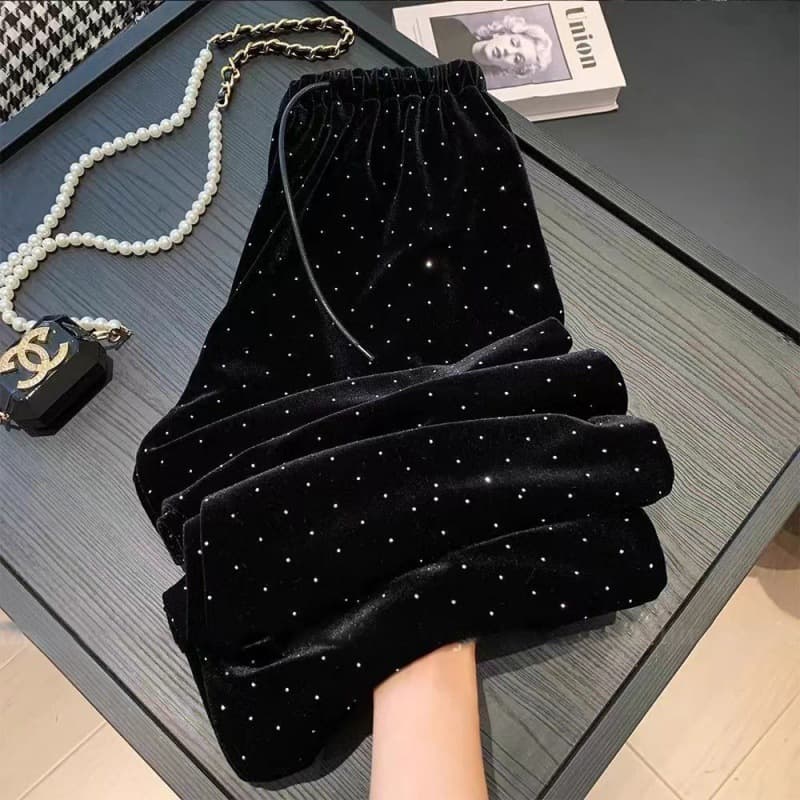 ハイウエスト パンツ 星空輝くベロア調ハイウエストパンツ