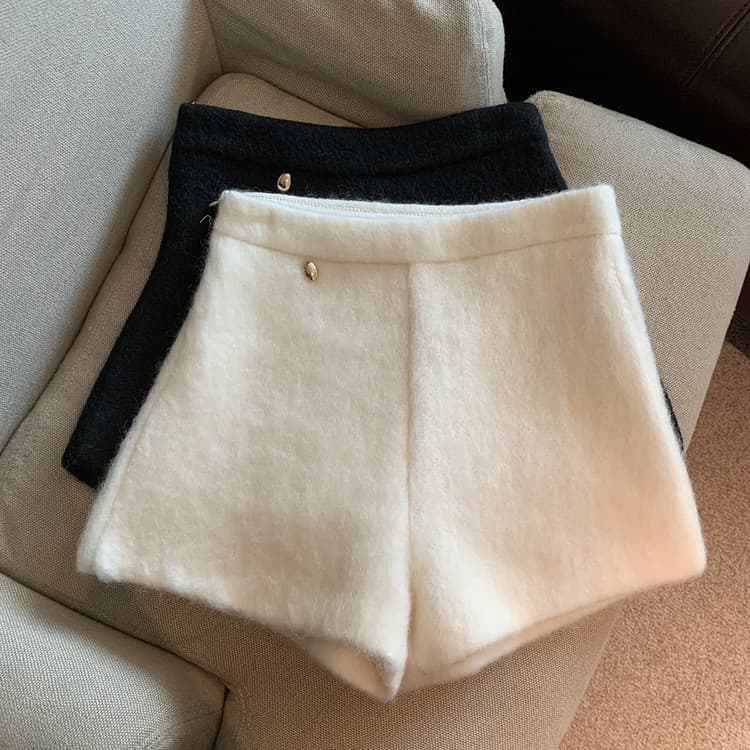 ハイウエスト パンツ もこもこあったか上品ショートパンツ