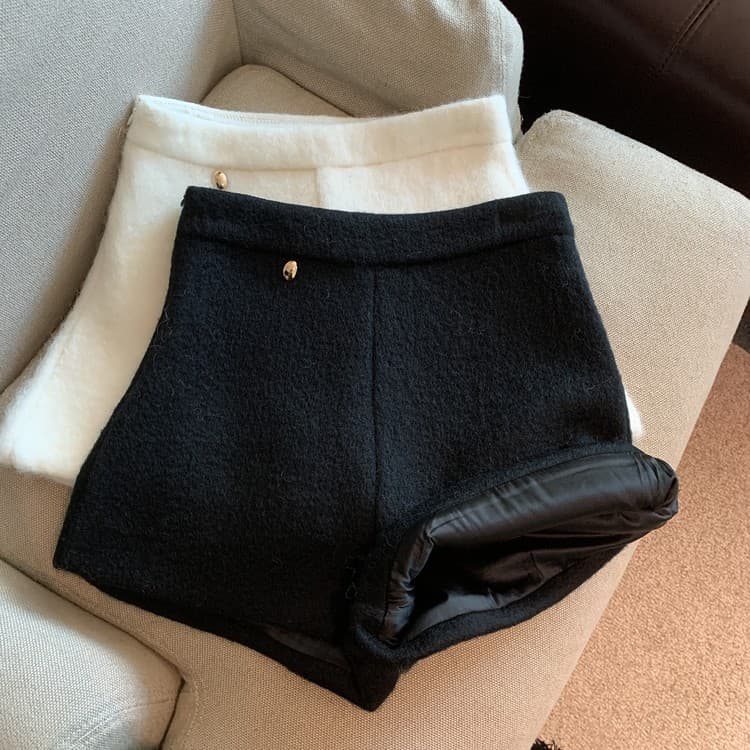 ハイウエスト パンツ もこもこあったか上品ショートパンツ