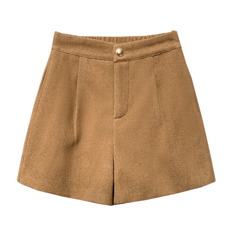 ハイウエスト パンツ ウール混 タック入り ゆったりショートパンツ