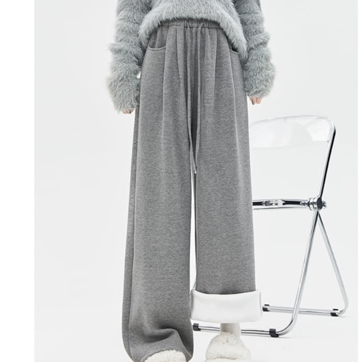 ハイウエスト パンツ もこもこ裏起毛ウエストゴムパンツ