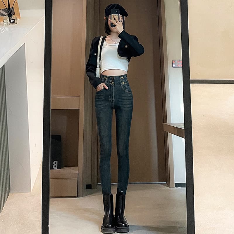 ハイウエスト パンツ すっきりシルエット ハイウエストデニム