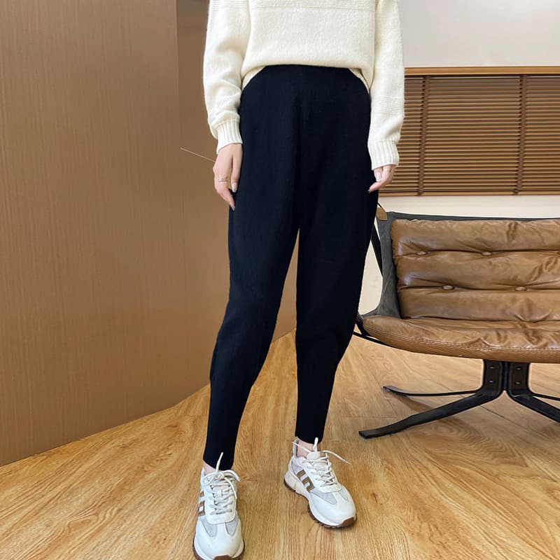ハイウエスト パンツ ストレッチ入りニットテーパードパンツ