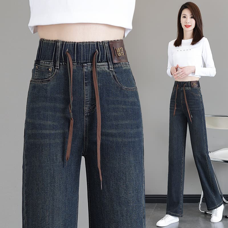 ハイウエスト パンツ ドローストリング ハイウエスト ストレートデニム