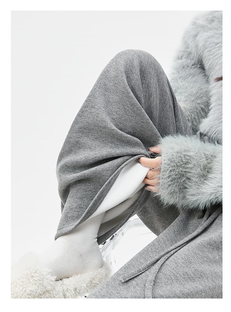 ハイウエスト パンツ もこもこ裏起毛ウエストゴムパンツ