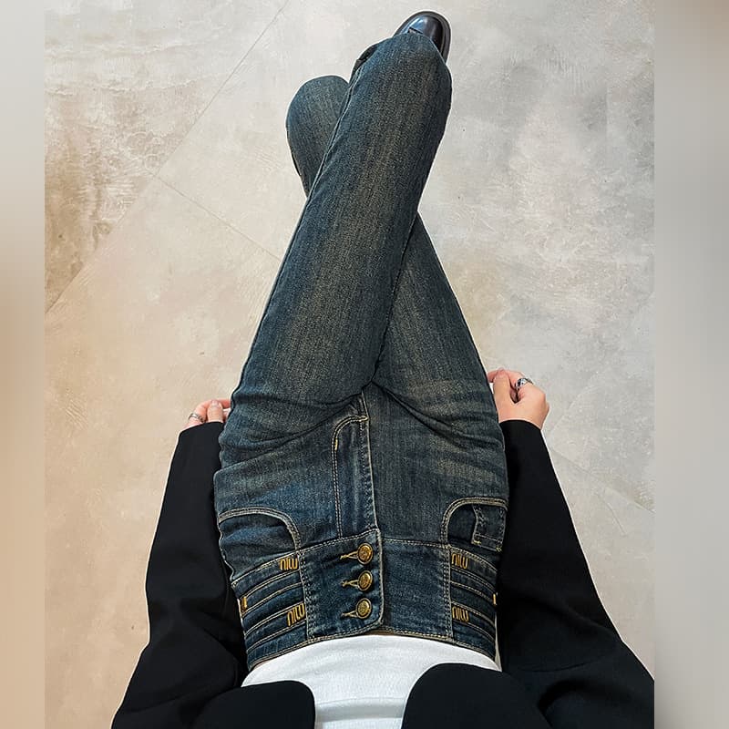 ハイウエスト パンツ すっきりシルエット ハイウエストデニム