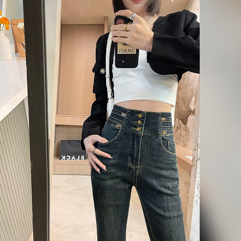 ハイウエスト パンツ すっきりシルエット ハイウエストデニム