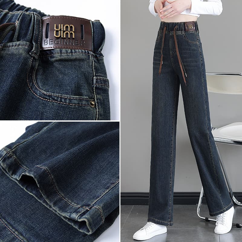 ハイウエスト パンツ ドローストリング ハイウエスト ストレートデニム