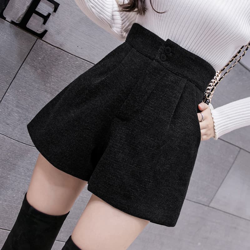 ハイウエスト パンツ ウール混 タック入り ボトムス