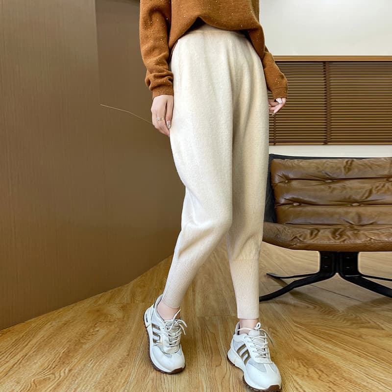 ハイウエスト パンツ ストレッチ入りニットテーパードパンツ