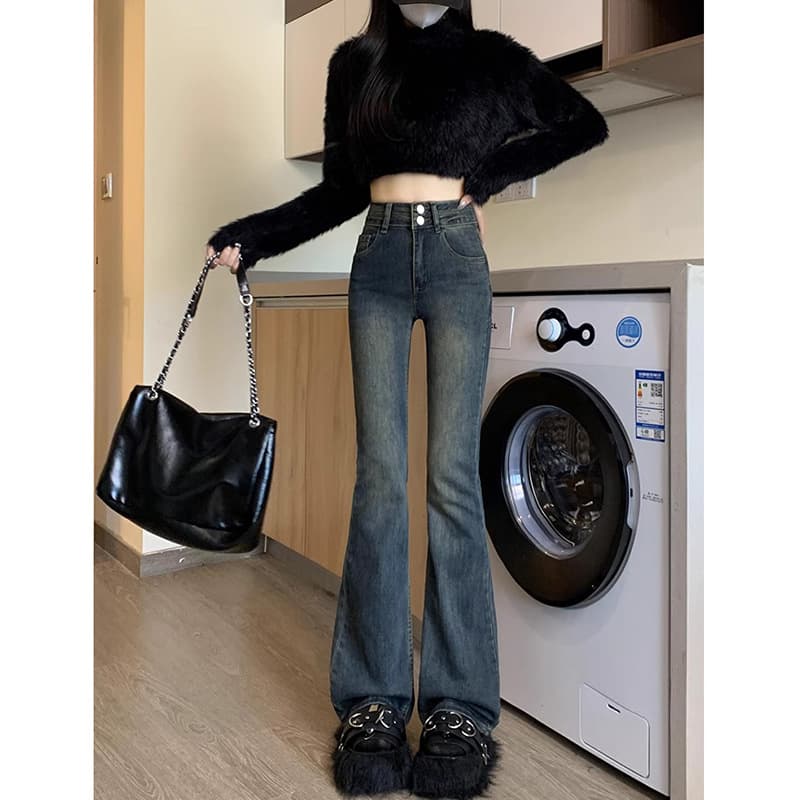 ハイウエスト パンツ ストレッチ美脚ハイウエストフレアパンツ