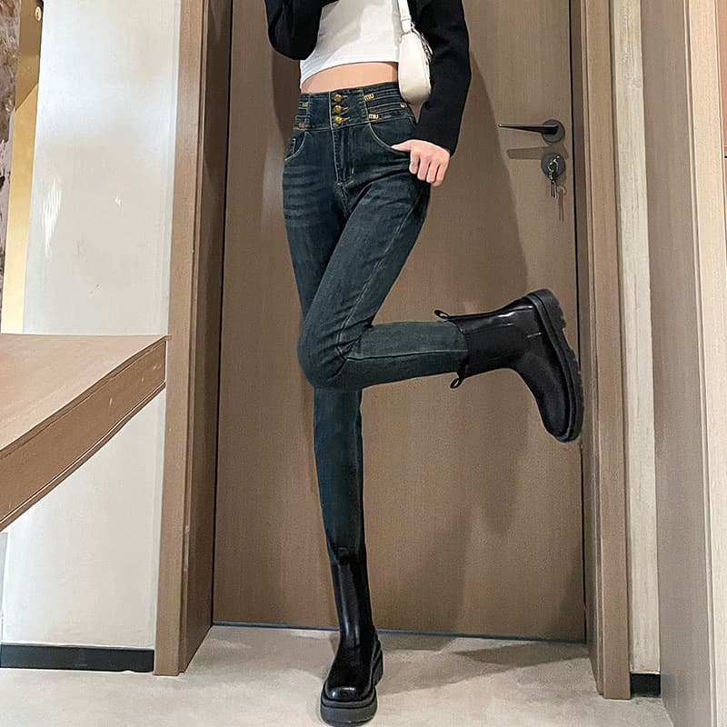 ハイウエスト パンツ すっきりシルエット ハイウエストデニム