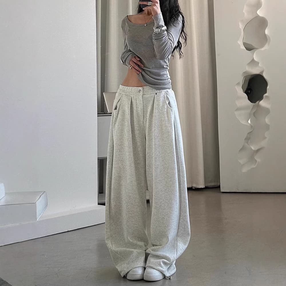 ハイウエスト パンツ ゆったりワイドルーズパンツ