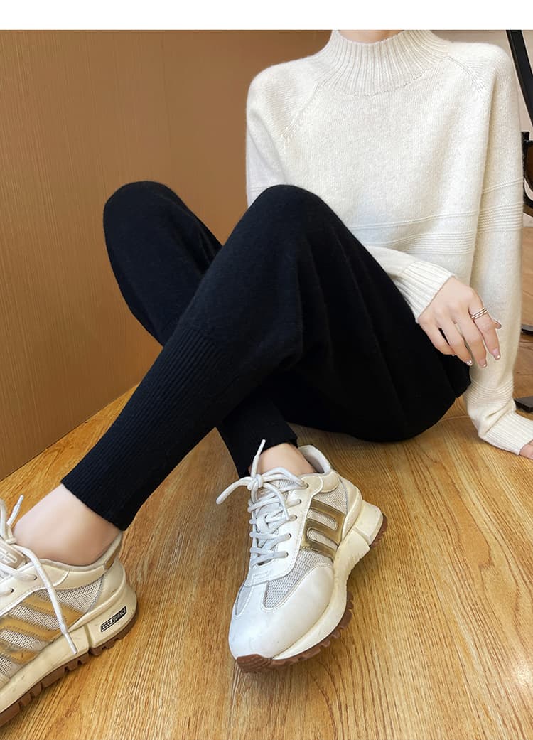ハイウエスト パンツ ストレッチ入りニットテーパードパンツ