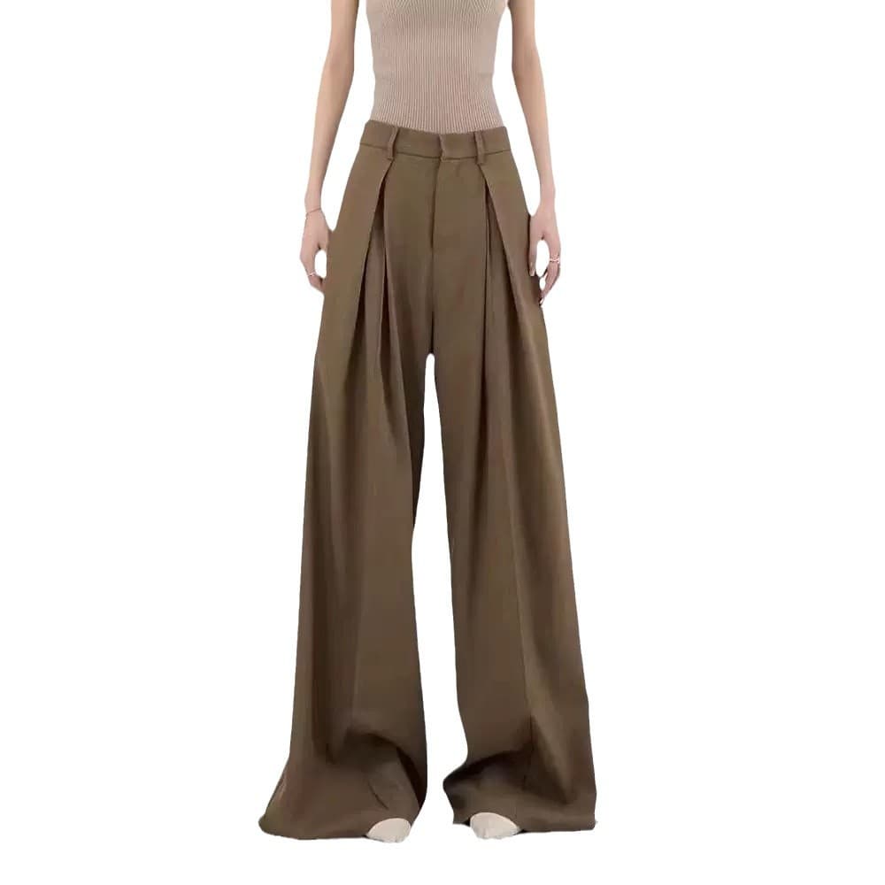 ハイウエスト パンツ ゆったりプリーツワイドパンツ