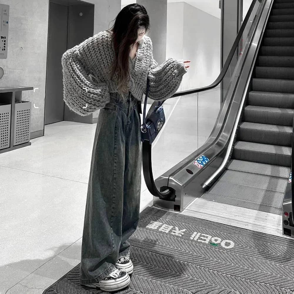 ハイウエスト パンツ ゆったりワイドデニムパンツ