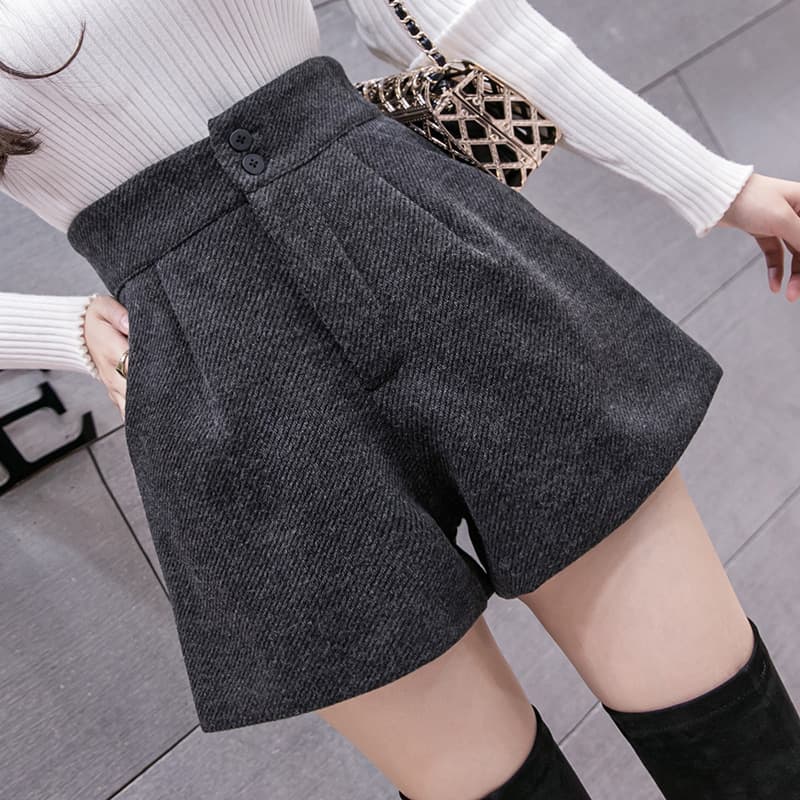 ハイウエスト パンツ ウール混 タック入り ボトムス
