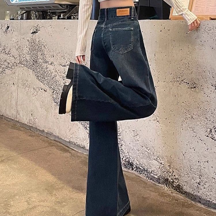 ハイウエスト パンツ ゆったりワイド脚長デニムパンツ