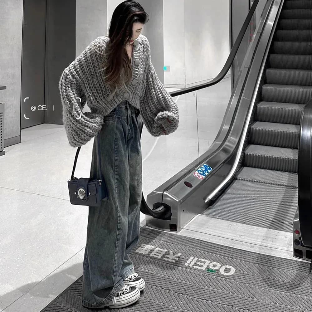 ハイウエスト パンツ ゆったりワイドデニムパンツ