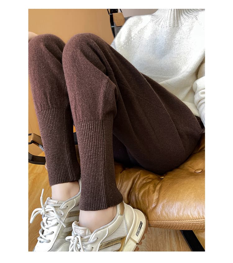 ハイウエスト パンツ ストレッチ入りニットテーパードパンツ