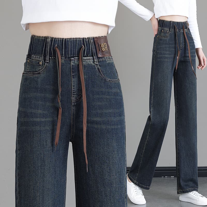 ハイウエスト パンツ ドローストリング ハイウエスト ストレートデニム