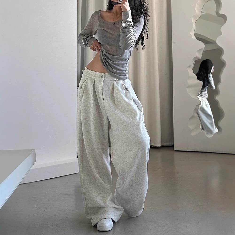 ハイウエスト パンツ ゆったりワイドルーズパンツ