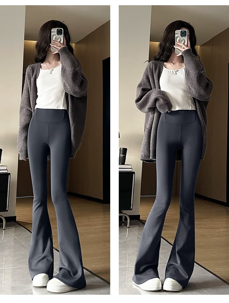 ハイウエスト パンツ ベーシックフレア美脚パンツ