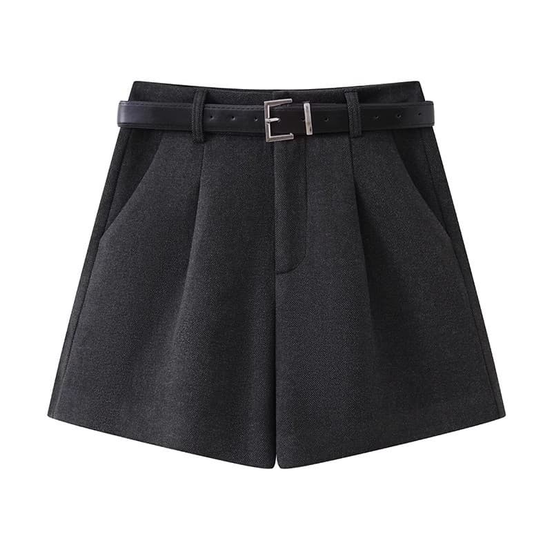 ハイウエスト パンツ ゆったりウエストベルト付きハイウエストショーツ