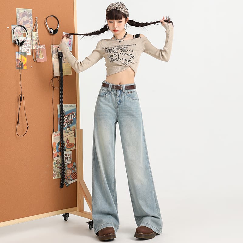 ハイウエスト パンツ ストレートデニム ハイウエストワイドパンツ