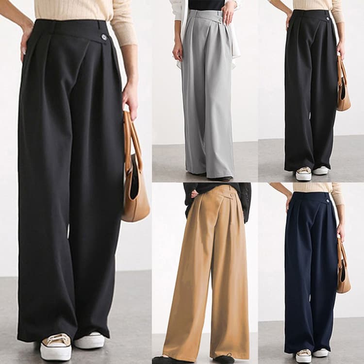 ハイウエスト パンツ ゆったりシルエット プリーツ ワイドパンツ
